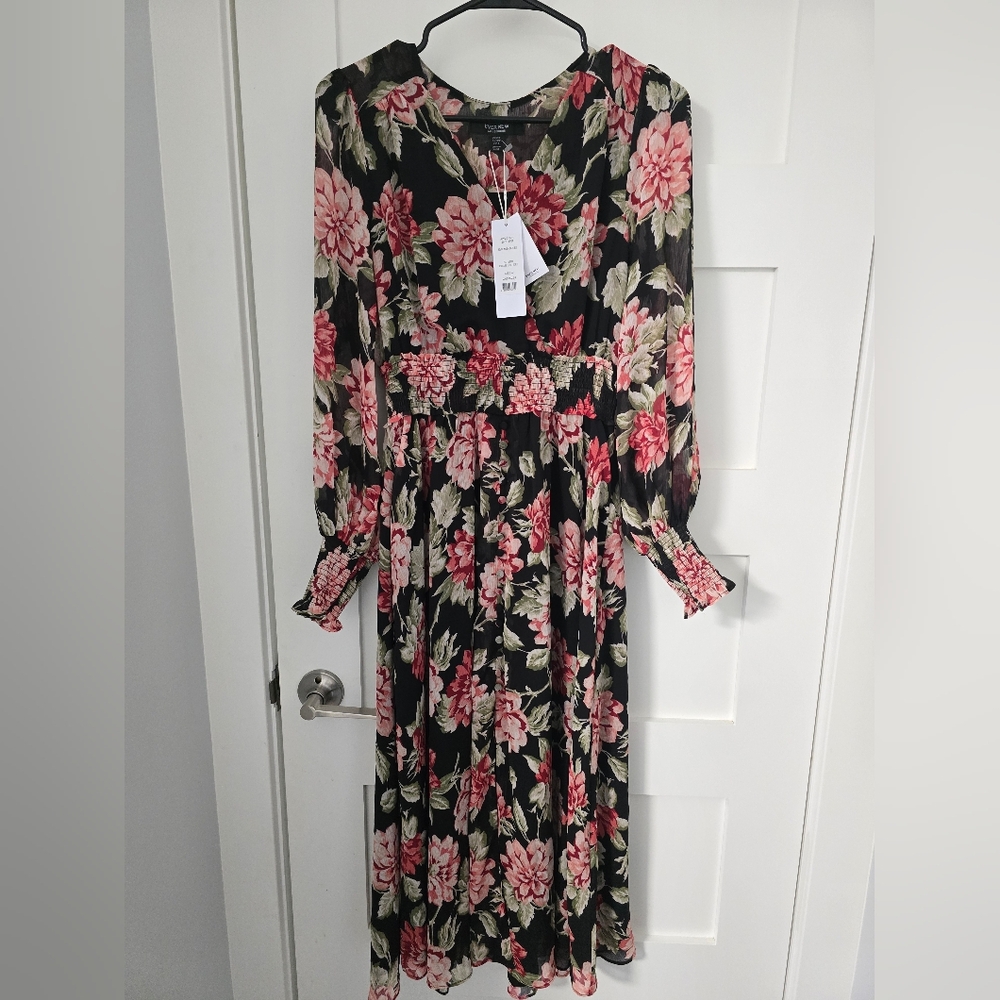 Ever New Black and Pink Floral Long Sleeve Dress